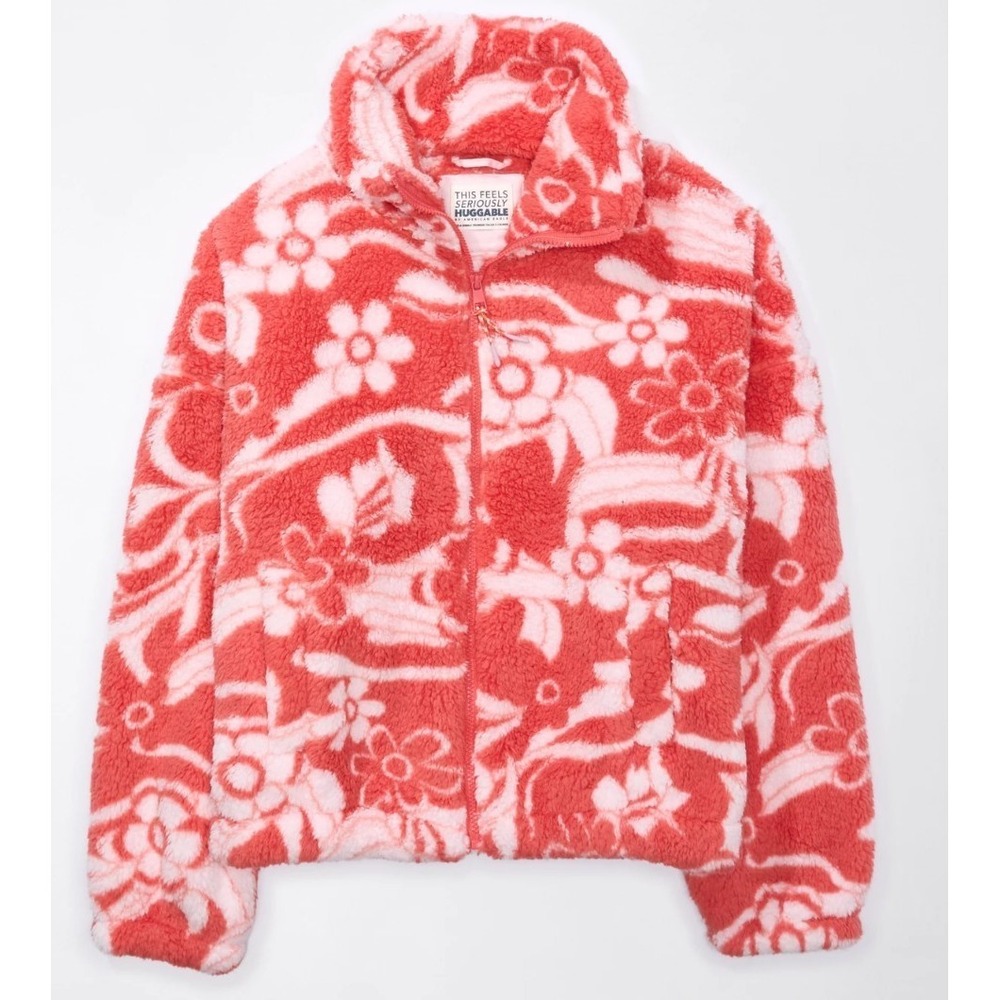 American Eagle Seriously Huggable Sherpa Jacket Women's L/XL Coral White Full